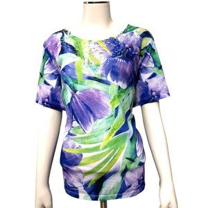 Alfred Dunner Purple & Green Floral Knit Short Sleeve Blouse Size PXL